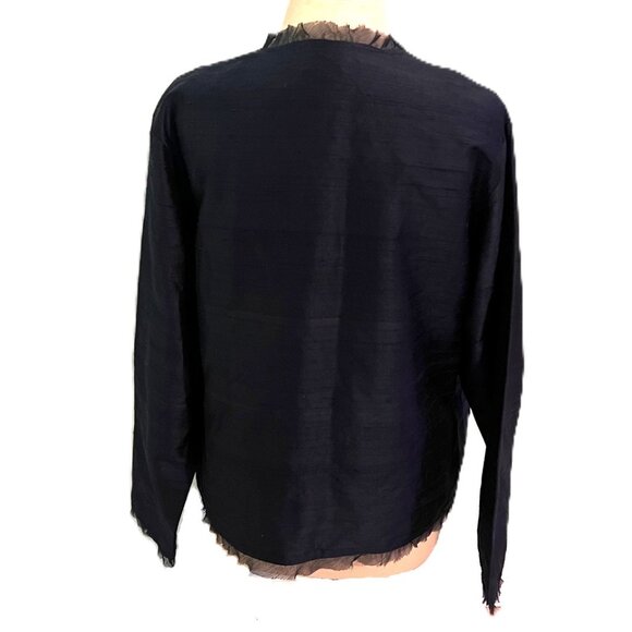 Chico's Women's Silk Open Front Blazer Jacket Size 2 12/14 Navy Embroidered - Picture 5 of 8